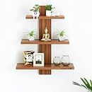 Furniture Cafe® Wooden Wall Shelves for Living Room | Wall Shelf for Home Decor Items | Floating Book Rack for Study Room, Office (3Tiers | Size- Standard | Colour- Teak Natural)