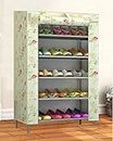 DEVICE OF MOBIT MOBITUSSION Metal Collapsible Shoe Rack with Stylish Flower Pattern Fabric, Multipurpose Storage Rack (5 Shelves)