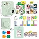 Fujifilm Instax Mini 12 Instant Camera Mint Green + Shutter Compatible Carrying Case + Fuji Film Value Pack (20 Sheets) + Shutter Accessories Bundle, Color Filters, Photo Album, Assorted Frames