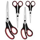 Scissors All Purpose 4-Pack, Heavy Duty Scissors Set with Thick and Sharp Blades, Premium Shears with Soft Handles, Paper Scissors for Office Household Fabric Craft School Supplies (Black)
