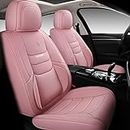 HAITOUR Full Coverage Leather Car Seat Covers Full Set Universal Fit for Most Cars Sedans Trucks SUVs with Waterproof Leatherette in Automotive Seat Cover Accessories (Full Set, Pink)