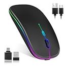 Ufanore Wireless Bluetooth Mouse, Rechargeable Slim Computer Mouse with Dual Mode (Bluetooth and 2.4G), USB & Type-c Receiver for Mac Mouse, Compatible with iPad, MacBook, Laptop, Mac, iPhone -Black