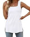 Summer Tops for Women Plus Size Square Neck Basic Solid Color Sleeveless White 3XL