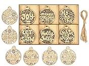 Inkdotpot 18pcs Wooden Christmas Ornaments, Unfinished Wooden Laser Cutouts Baubles Shaped Embellishments Hanging Ornament for Christmas Decorations- Tree Decor- Kids Crafts DIY