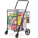 VEVOR Folding Shopping Cart, Jumbo Grocery Cart with Double Baskets, 360° Swivel Wheels, Heavy Duty Utility Cart, 110 LBS Large Capacity Utility Cart for Laundry, Shopping, Grocery, Luggage