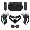 Kiwi Design for Oculus/Meta Quest 2 Accessories Bundle, Controller Grips Cover with Knuckle Straps, VR Shell Covers and Silicone Face Cover Pad with Lens Protector Black [Video Game]