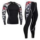 Mens Compression Tights and Shirts Long Sleeve Quick Dry Running Fitness Suits (Multi-color, X-Large)