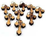 Zuluf 10-Piece Orthodox Olive Wood Cross Pendants - Handmade 2cm Jerusalem Holy Land Charms - Authentic Bethlehem Craft for Rosaries and Jewelry PEN213