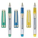 Jinhao - Set di 3 penne stilografiche in acrilico trasparente, punta media, finitura dorata, con converter
