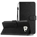 Wallet Case fit for Samsung Galaxy S6 | Skin Feel PU Leather Magnetic Flip Case | Solid Color Built-in Kickstand Card Holder Phone Cover | Black