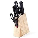 OVEERA Wood Kitchen Knife Set with Wooden Block and Scissors, Knife Set for Kitchen with Stand, Knife Holder for Kitchen with Knife 5-Pieces