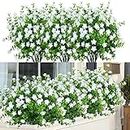 ArtBloom 24 Bundles Outdoor Artificial Flowers UV Resistant Fake Boxwood Plants, Faux Greenery for Indoor Outside Hanging Plants Garden Porch Window Box Home Wedding Farmhouse Décor (White)