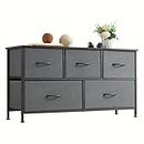 Somdot Dresser for Bedroom with 5 Drawers, Wide Storage Chest of Drawers with Removable Fabric Bins for Closet Bedside Nursery Living Room Laundry Entryway Hallway, Charcoal Grey/Dark Walnut
