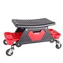 KATSU Workshop Stool 300lbs Capacity Garage Stool with Wheels, Heavy Duty Mobile Rolling Mechanics Creeper Seat with Tool Storage Trays for Automotive Auto Repair 449305
