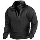 Men's Polar Fleece Sweatshirts Casual Half Zip Stand Collar Long Sleeve Pullover Vintage Tactical Cowboy Sweatshirt, Black, X-Large