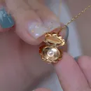 Gold Plated Shell Charm Necklace For Young Woman Sweet Party Wedding Jewelry Freshwater Pearl Shell