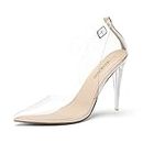 DREAM PAIRS SDPU2204W Pointed Toe High Heels Pump Shoes, Nude/Clear, 8