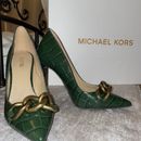 Scarpe verdi Michael Kors taglia 4 tacchi muschio in rilievo coccodrillo nuove con scatola