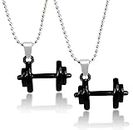 Stylewell (Set Of 2 Pcs) Black Color Stainless Steel Fitness Gym Weightlifting Bodybuilding Sports Dumbbell Barbell Locket Pendant Necklace With Ball Chain