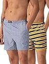 DAMENSCH Men's Regular Fit Cotton Breeze Ultra - Light Printed Pack of 2 Boxer Shorts Cotton, Boxers for Men,Cotton Shorts for Men, Boxer Shorts for Men-Argen Navy,Bali Mustard-2XL
