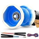 CHEE MONG MD01 Chinese yoyo for Kids and Adults, Professional Triple Bearing Diabolo, 5”Size Diabolo Yoyo Toy with 2 Carbon Sticks, 2 Strings, 1 Drawstring Bag (Blue White)