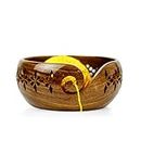 Nagina International Rosewood Crafted Wooden Yarn Storage Bowl With Carved Holes & Drills | Knitting Crochet Accessories (Small)