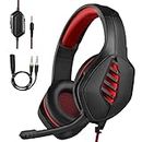 targeal Gaming Headset with Microphone - for PC, PS4, PS5, Switch, Xbox One, Xbox Series X|S - 3.5mm Jack Gamer Headphone with Noise Canceling Mic (Black&Red)