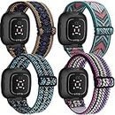 [4 Pack] Bands Compatible with Fitbit Versa 3 4 Bands Women Men, Stretchy Bands for Fitbit Sense - Sense 2 - Versa 3 - Versa 4 (for Fitbit Versa 3 / Versa 4 / Sense/Sense 2, .Army Green, Colorful, Ethnic Blue, Posey Green, For Fitbit Versa 3 / Versa 4 / Sense / Sense 2