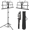 Souvenir Music Stand 2 in 1 Dual Use Extra Stable Reinforced Folding Sheet Desktop Book Stand Lightweight Portable Adjustable with Carrying Bag, Metal Music Notation Stand & Music Sheet Clip Holder