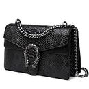 MYHOZEE Crossbody Bags for Women - Snake Printed Clutch Purses Leather Chain Shoulder Bags Evening Handbags, Snake Black, Large, Crossbody Bag