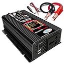 Wowobjects® Modified Sine Wave Inverter High Frequency 6000W Power Watt Power Inverter DC 12V to AC 220V Converter Car Power r Inverter wi 2.1A Dual USB Port Battery Clips Car Cigarette Plug L Display