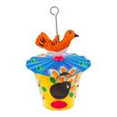 Dawn Chants,'Handcrafted Floral Tin Birdhouse and Feeder with Orange Bird'