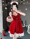 ROMOZ Women Christmas Sexy Mrs Claus Outfit Lace Velvet Santa Mini Dress Lingerie Cosplay Clothing