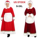 Deluxe Mrs Claus Santa Claus Christmas Long Dress Costume Xmas Outfit