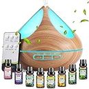 Diffusers 500ML with 8 Essential Oils Set, Aromatherapy Diffusers Air Freshener, Humidifiers with Remote Control, 4 Timer and Waterless Auto-Off Cool Mist Humidifiers for Bedroom