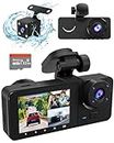 3 Channel Dash Cam Front and Rear Inside,4K Full UHD Dash Camera for Cars with Free 32GB SD Card,Built-in Super Night Vision,WDR,24H Parking Mode,Loop Recording - Black