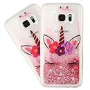 HMTECHUS Case for Samsung S6 for Girl Glitter Liquid Sparkle Floating Shiny Quicksand Clear Soft TPU Silicone Shockproof Protective Bumper Thin Cover for Samsung Galaxy S6 Bling Eyelash Unicorn XY