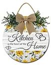 Geroclonup The Kitchen is The Heart of the Home Sign Farmhouse Kitchen Wall Decor Rustic Round Wooden Hanging Wreaths Decor for Housewarming Gift Dining Room Home Decor 30cm