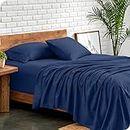 Bare Home Double Sheet Set - 1800 Ultra-Soft Microfibre Double Bed Sheets - Hydro-Brushed - Deep Pocket - 4 Piece Set - Fitted Sheet, Flat Sheet, and 2 Pillowcases - Bedding Sheets (Double, Dark Blue)