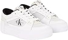 Calvin Klein Jeans Women Trainers Bold Flat Lace Vulcanised, White (Bright White/Black), 6 UK