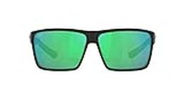 Costa Del Mar Mens Rincon Fishing and Watersports Rectangular Sunglasses, Black/Green Mirrored Polarized-580G, 63 mm
