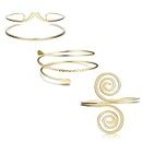 Finrezio 3Pcs Upper Arm Band for Women Gold Arm Bangle Cuff Bracelets Open Adjustable Armlets Simple Coil Swirl Armband Jewelry Set