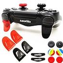 L2 R2 Triggers Ps4 (2 Pairs Trigger Extender, 6Pcs Thumbstick Grips, 2 Pairs LED Light Bar Decal) for Ps4 Dualshock Controller (Black&red)