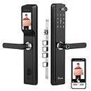LAVNA Smart Digital Door Lock with Fingerprint, Bluetooth + WiFi, Mobile App, OTP, PIN, RFID Card and Manual Key Access for Wooden Doors (LA24 Black) (Camera)