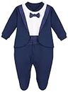 Lilax Baby Boy Gentleman Tuxedo Footie Christmas Holiday Outfit with Bow Tie, Navy, 3 Months