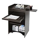 Mobile Lectern Podium Stand, Hostess Stand with Wheels, Portable Mobile Standing Laptop Desk with Storage Shelf, Wooden Speaking Lectern, Home Office Classroom Pulpit (Black)