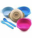 Creative Goods Bamboo Kids Bowls, Set of 4 Bamboo Dishes, Non Toxic, Spoon and F