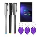 Daemson Invisible Ink Pen, Spy Pen with 3 PCS Mini UV LED Keychain Flashlight, Disappearing Ink Magic Pen with Black Light Markers for Secret Notes, Fit for Christmas Halloween Holiday Gifts (3 PCS)