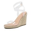 DREAM PAIRS Womens Open Toe Espadrilles Dressy Platform Sandals Buckle Ankle Strap Stylish Wedges Sandals, Clear/Nude/Pu, 7