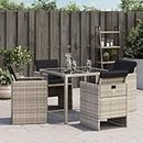 vidaXL Light Grey Poly Rattan Garden Chairs with Cushions - Set of 4 High-Back Foldable Outdoor Dining Seating, Weather-Resistant with Removable Covers
